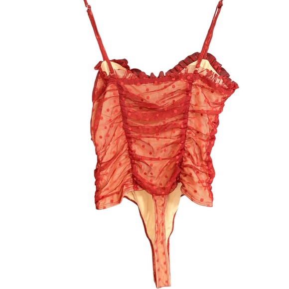Forever 21 Red Ruffled Sheer Bodysuit - Picture 2 of 3